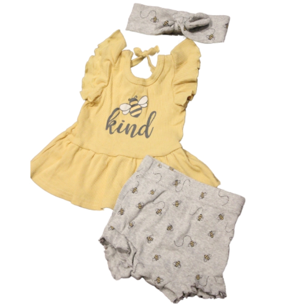 3/$25 🏷 Monkey Bars Ribbed Grey & Yellow Bee Outfit Size 6-9m